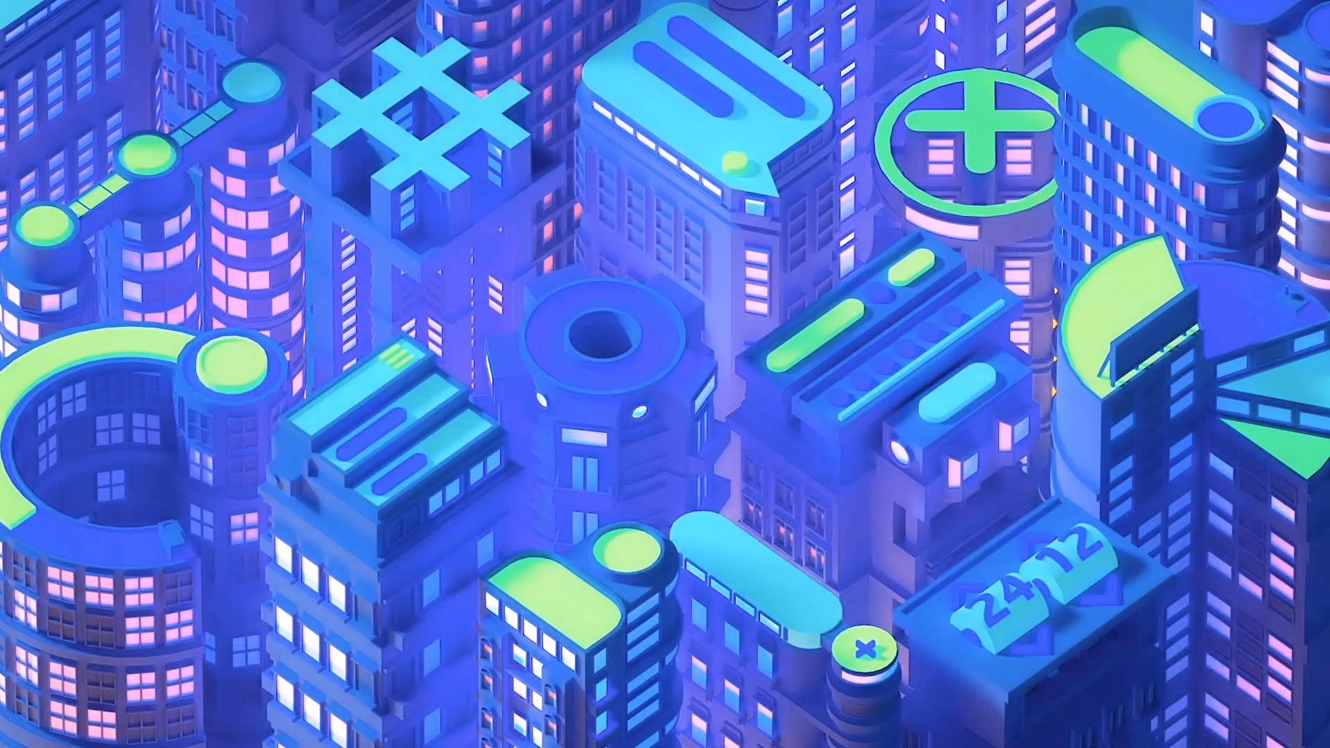 Isometric 3D illustration of a gamified city with game symbols