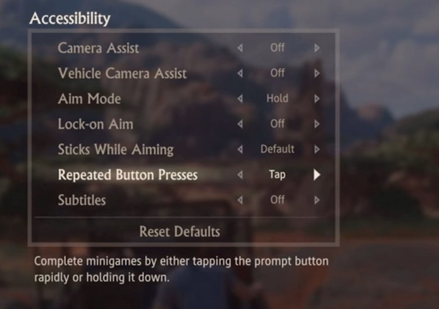 Uncharted game accessibilty options