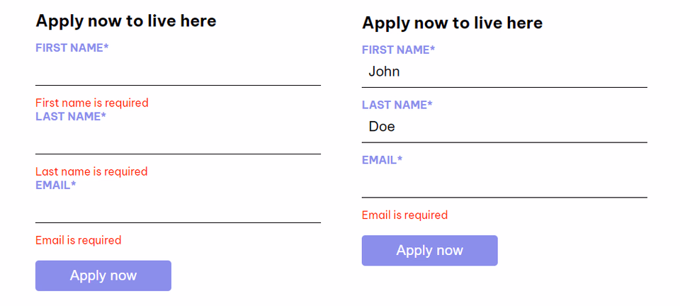 Section user interface application form