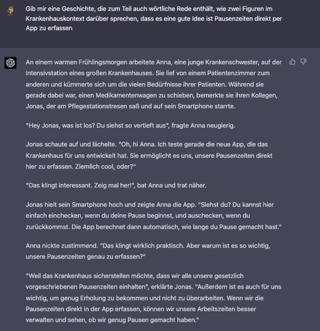 ChatGPT Frage Antwort Storytelling