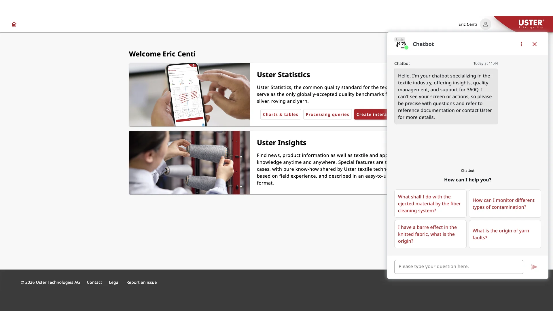 Uster360Q Chatbot – Screen Capture